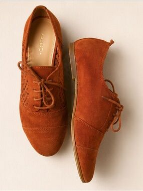 ALDO Suede Oxford Flats Rust Orange Size 6